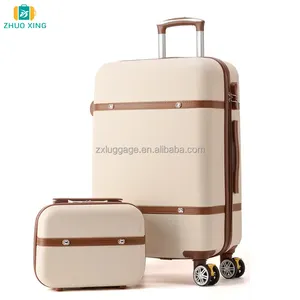 female 12" 14" 2PCS set abs classic luggage with brown accessories retro suitcase luggage travel bags classic