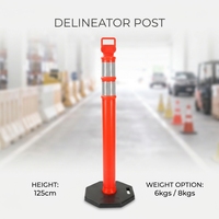 Poteau de signalisation routière flexible avec base en caoutchouc, réflecteur, crochet et barrière de 6kg/8kg, type T-Top, pour la sécurité routière, 125cm
