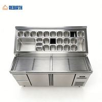 Nouveauté : équipement de cuisine d'occasion pour restaurant, table de travail en acier inoxydable de 1800 mm / réfrigérateur à pizza à deux portes / table de préparation de salades
