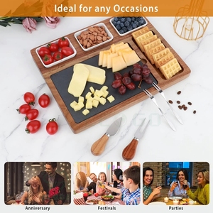 Vente en gros de grande planche et plateau à fromage Planche à découper Planche à fromage en bois d'acacia avec ardoise pour cadeau de pendaison de crémaillère - Product Image 4