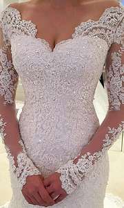 <span class=keywords><strong>Robe</strong></span> <span class=keywords><strong>de</strong></span> <span class=keywords><strong>mariée</strong></span> sirène sexy à queue <span class=keywords><strong>de</strong></span> poisson, col en V, taille <span class=keywords><strong>mi</strong></span>-haute, manches longues, personnalisée S382A - Product Image 1