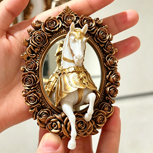 Artesanías <span class=keywords><strong>de</strong></span> Resina Totalmente Personalizadas: Rosa y <span class=keywords><strong>Caballo</strong></span> <span class=keywords><strong>de</strong></span> <span class=keywords><strong>Guerra</strong></span> del Caballero, Imán Creativo para Refrigerador con Diseño Renacentista Europeo - Product Image 1