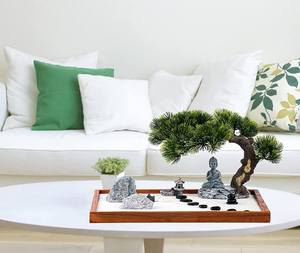 Kit de jardin zen Accessoires de bureau à domicile pour le traitement du stress Mini jardin zen Bouddha <span class=keywords><strong>Bac</strong></span> à <span class=keywords><strong>sable</strong></span> avec plateau en bois Méditation - Product Image 4