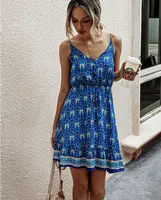최신 디자인 휴일 경량 인쇄 민소매 v 넥 섹시한 비치 Boho 여름 드레스