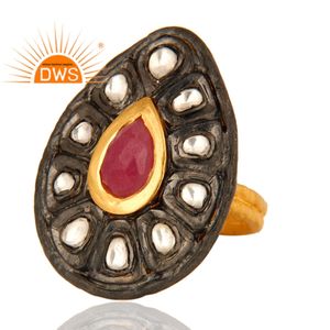 Anillo de Plata de Ley 925 chapado en oro de 18K, anillo de cóctel de piedras preciosas de cuarzo de rubí y cristal, fabricación de joyería fina - Product Image 2