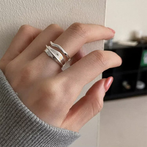 S925 <b>Sterling</b> <b>Silver</b> Irregular Double Layer <b>Ring</b> Women <b>Adjustable</b> Geometric Design Everyday Wear - Product Image 1
