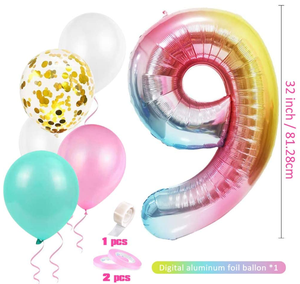 Gradient Happy Birthday Bannières <span class=keywords><strong>Ruban</strong></span> Hélium Étoile Grand 0-9 Feuille Ballons pour Bébé Fille Garçon 1er 2ème 3ème <span class=keywords><strong>Anniversaire</strong></span> Fête Décor Ensemble - Product Image 4