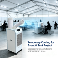 Refroidisseur d'air portable industriel 12000 BTU 2,7 kW, climatiseur portable temporaire pour atelier, entrepôt, tente, événement, construction