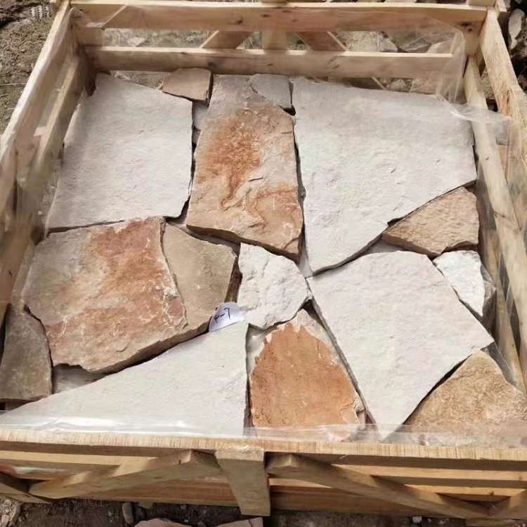 Натуральный белый песчаник с ржавым сложенным камнем, свободный Каменный Шпон для наружной облицовки стен