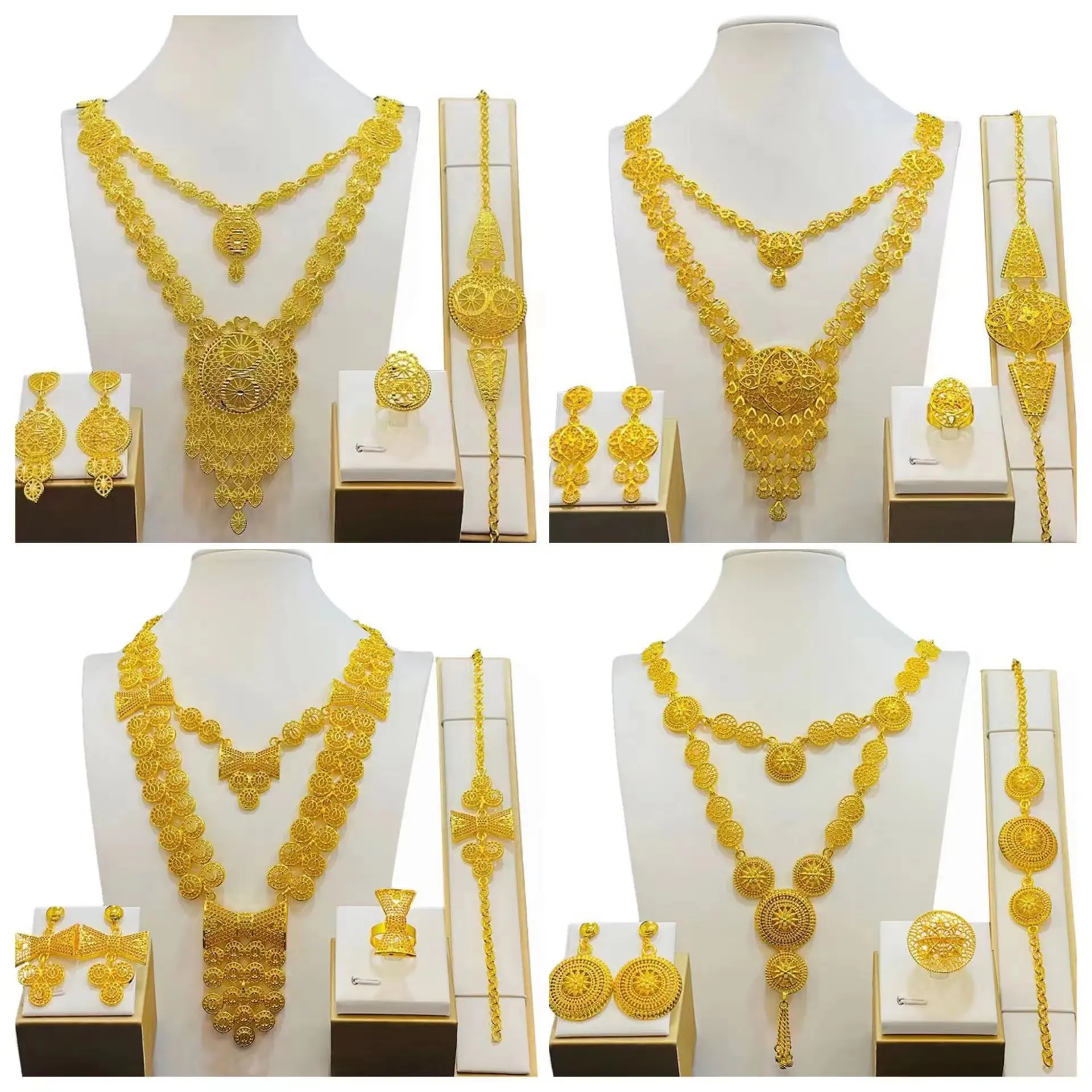 Dubai fashion bridal set luxury jewelry set 18k gold plated gorgeous jewelry set for women
