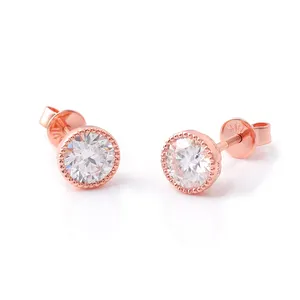 Classic Simple Moissanite Stud Earrings Bezel Rose Gold 14k D Color Loose Diamond Earrings Screw Back For Gift
