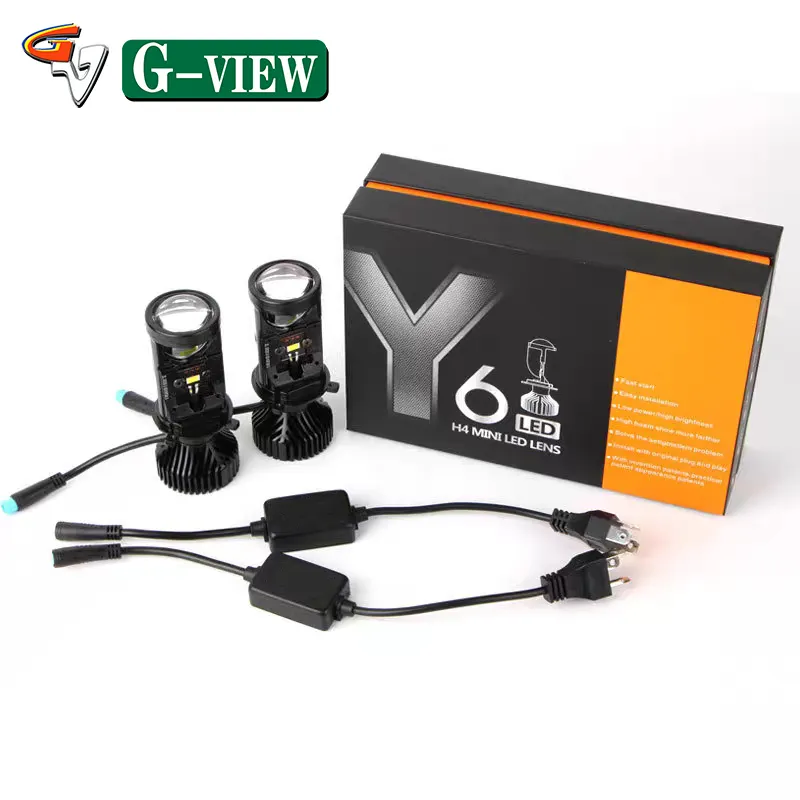 Acessórios para carros Gview Y6, sistemas de iluminação automotiva, lentes de projetor LED H4 9003 30W 6000LM 6500 Y6, bi LED de 2,5 polegadas, luces
