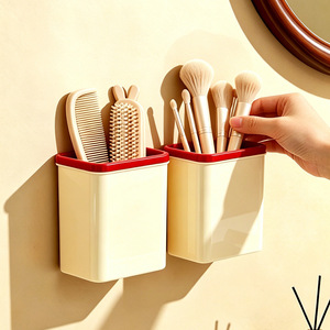 <b>Wall</b> <b>Mounted</b> Storage Box Off White Red Cosmetic Organizer For Bathroom Toilet Makeup Brush Comb <b>Toothbrush</b> <b>Holder</b> - Product Image 5