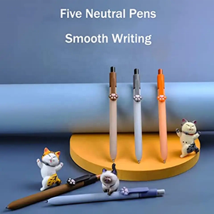 HUA Lot de 5 stylos gel à pression motif patte de <span class=keywords><strong>chat</strong></span> mignons, encre gel noire 0,5 mm, en plastique, pour les amoureux des chats, papeterie Kawaii, fournitures scolaires et de bureau, qualité supérieure - Product Image 5