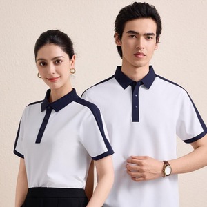 เสื้อโปโลไนลอนระบายอากาศได้ดี สีขาว-น้ำเงินกรมท่า เหมาะสำหรับใส่ทำงานในฤดูร้อน ชุดยูนิฟอร์มบริษัท - Product Image 1