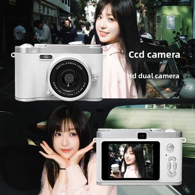 CCD Digital Camera High-Definition Dual-Lens Student Compact Travel Model Entry-Level Retro-Style Campus Tourism 4K Video