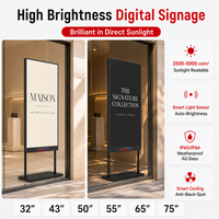 Affichage numérique sur pied pour vitrine de magasin de luxe, visibilité optimale, haute luminosité 3000 cd, 65 pouces