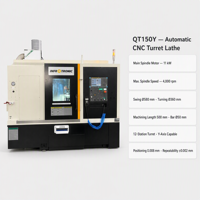 Tour de fraisage CNC horizontal automatique 3 axes avancé QT150Y avec commande FANUC, axe Y et 12 stations à outils pour