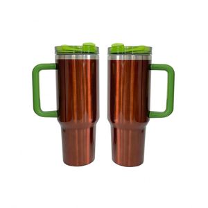 Vaso Térmico de 40 oz, Color Rosa Dorado, Modelo Watermelon Moonshine H2.0, con Asa Verde y Tapas - Product Image 2