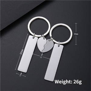 Llavero de pareja personalizado con impresión láser en color, material en blanco, llavero de <span class=keywords><strong>metal</strong></span> grabado de medio corazón <span class=keywords><strong>rectangular</strong></span> - Product Image 6
