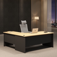 Bureau de direction classique en forme de L, bureau informatique moderne avec surface résistante à l'eau et écologique pour PDG et managers