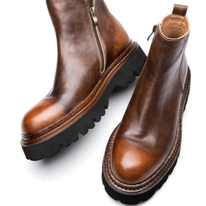 Men's Winter Ankle Side Zip Casual Cow Leather Waterproof Retro Inspired Elevator <b>Boots</b> Fashionable Dress <b>Boots</b> - Product Image 5