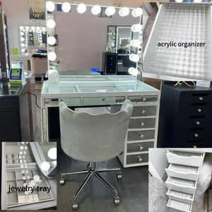 Moderna Toletta con Specchio Grande Illuminato a LED, Lampadine Bluetooth ad Alta Luminosità con Divisorio in Acrilico per Rossetti e Porta <span class=keywords><strong>Gioielli</strong></span> - Product Image 3