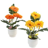 Tanaman Gerbera Buatan dalam Pot, Bunga Matahari Sutra Realistis dalam Pot untuk Dekorasi Halaman Luar Ruangan
