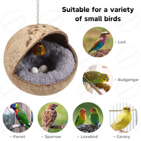 Lit de maison rembourré en peluche pour nid d'oiseau en coquille de noix de coco naturelle pour perroquet perruche hamster