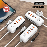 Chargeur USB multi-ports 65W 2A+2C le plus vendu avec charge rapide QC3.0 et câble rétractable pour téléphone, écouteurs, ordinateur portable