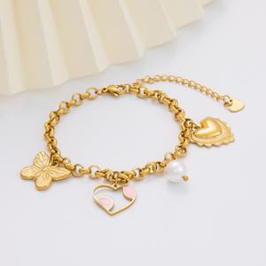 18K Gold Plated Stainless Steel Necklace with Peach Heart Pendant Trendy DIY Couple Heart <b>Cross</b> <b>Chain</b> for Parties - Product Image 3