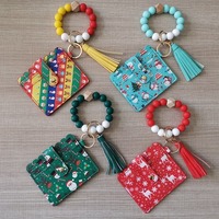 Gantungan Kunci Tempat Kartu Hadiah Natal Motif Santa Snowman Silikon Berhias Manik-Manik dengan Tali dan Rumbai, Dompet Kartu, Tempat Kartu, Tas Kartu