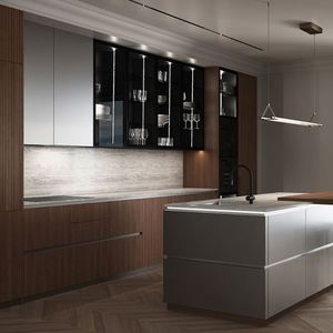 El juego de cocina contemporáneo de grano de madera maciza incluye gabinete y encimera de acero inoxidable para muebles de apartamento modernos - Product Image 4