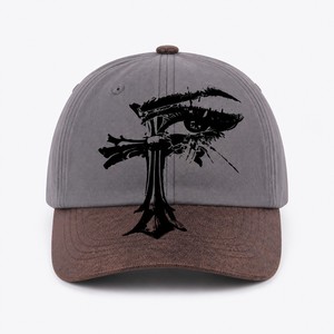 Casquette de baseball 5 panneaux à visière courbée en sergé de coton vintage, imprimée sérigraphiée avec logo personnalisé, motif lettres, vente en gros - Product Image 2
