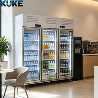 Réfrigérateur vertical grande capacité pour boissons, vitrine à 3 portes vitrées, congélateur à compresseur écoénergétique, ouvert