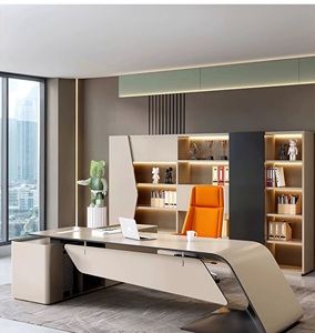 Mesa de escritorio de CEO Boss convertible moderna de lujo de gama alta chapa de madera extensible pintada para oficina de empresa - Product Image 3