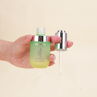 Nouveau design personnalisé, flacon compte-gouttes en verre de 30 ml (1 oz) avec bouton poussoir argenté, dégradé de couleur, sérigraphie, pour sérum de soin de la peau et gouttes pour les yeux