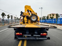 Truk Derek Flatbed Merek China dengan Knuckle Boom Crane, Truk Penarik, Truk Pengangkut, Kit Pengikat Traksi, Transportasi Tugas Berat