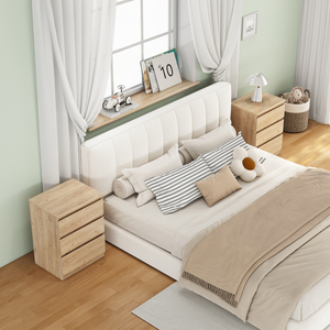 Natural Nightstand 3 <b>Drawers</b> Set Of 2 Handle Free Design Thickened Top Plate <b>Small</b> Storage <b>Drawer</b> Bedroom Furniture - Product Image 3