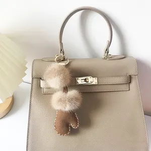 New Design Custom Fashion Cute Small Pompoms Keychain Lamb Mink Fur Bag Charm Pendant For women