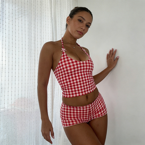 Women's Striped Casual 2-Piece V-Neck Crop Top and Low-Rise Shorts <b>Set</b> with Digital Printing Summer Daily Wear - Product Image 2