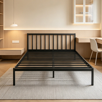 Lit en métal noir renforcé avec tête de lit pour la maison, l'appartement, l'hôtel, le dortoir