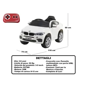 X6m Ride on Car White <b>6V</b> 35W Motor <b>Battery</b> 7AH Plastic Remote Control for Kids 3-8 Years - Product Image 2
