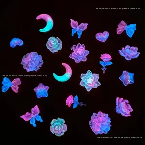 50 pièces de breloques lumineuses mixtes pour nail art, motifs fleurs roses, lune, étoile, cœur, aurore, papillon, décorations pour ongles, breloques Y2K, pièces de manucure DIY - Product Image 2