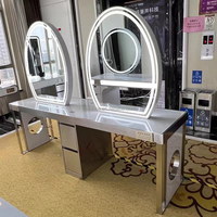 Offre Spéciale Coiffure pour salon de beauté Miroir led Station de maquillage Miroir double face Table ronde avec lumière