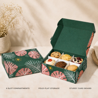 Boîte cadeau en papier pliable personnalisée à 6 compartiments pour sushis et desserts avec revêtement UV, estampage à chaud, impression offset