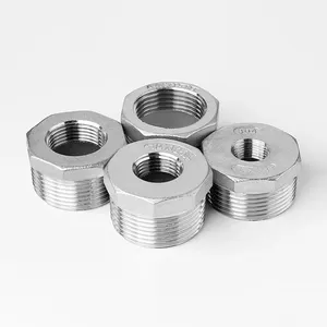 304 Stainless Steel 3/8 Inch Npt Hex Bushing 1/4 Inch Npt Reducer Nipple Pipe Fitting Stainless Steel Reducer Adapter