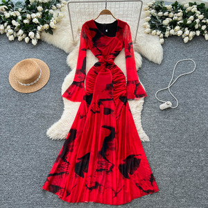 Akşam bayan uzun elbise resmi gece elbisesi-Light lüks trompet kollu pileli donatılmış ve zarif <span class=keywords><strong>Net</strong></span> kumaş elbise - Product Image 2