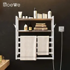 Porte-serviettes électrothermique en acier inoxydable avec étagère, porte-serviettes <span class=keywords><strong>mural</strong></span> Smart Home chauffe-serviettes électrique - Product Image 1