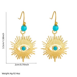 Vintage Style Turquoise <b>Beaded</b> Gold Plated Blue Eye Pendant Jewelry <b>Set</b> Stainless Steel Necklace Women's Fashion Jewelry - Product Image 4